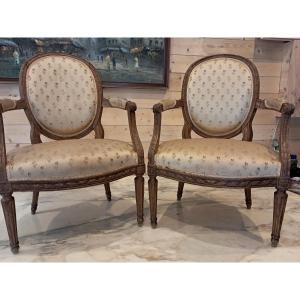 Pair Of Louis XVI Period Medallion Armchairs