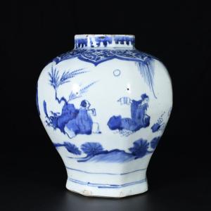 A Blue And White Baluster Vase Decorated With A Scholar - China 17th Transitional Period