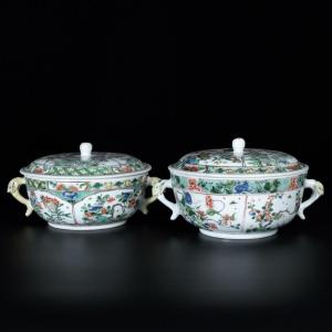 A Set Of Two Famille Verte Ecuelles - China 18th, Kangxi Period