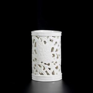 A Blanc De Chine Peony Brushpot - China, Late Ming Dynasty