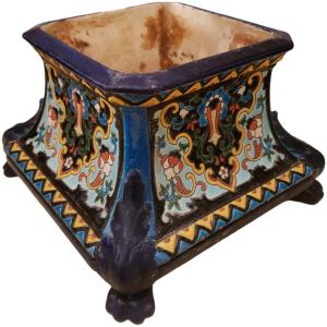 Planter In Faience By Jules Vieillard Enamels Of Caranza
