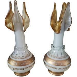 Pair Of Opaline Glass Vases Circa 1930 Probably English Vases