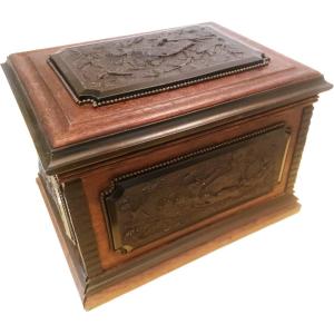 Cigar Box Box In Carved Wood Filled With 4 Cigar Shelves XIXth