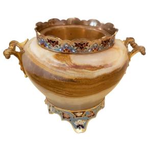 Eugène Cornu Vase In Algerian Onyx And Cloisonné Enameled Bronze 19th Century