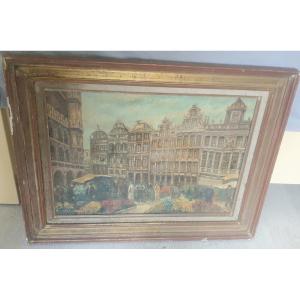 Stéglé Market On The Grand Place In Brussels Oil On Canvas