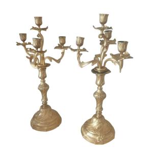 Pair Of 19th Century Gilt Bronze Candelabras And Candlesticks 
