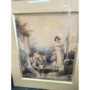 Auguste Delacroix The Washerwomen Watercolor And Gouache
