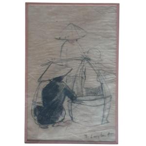 Lambert De Albert Sanguine And Charcoal Indochinese Merchant