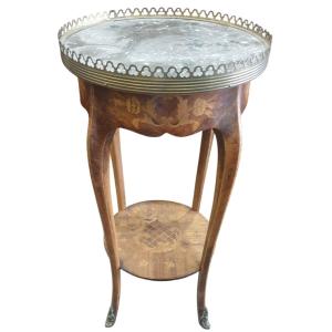 Pedestal Table In Veneered Wood With Leaf Inlays And Decoration 