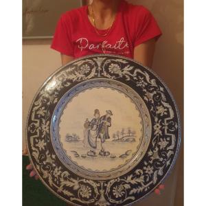 Huge Nevers Earthenware Dish 56 Cm Signed 