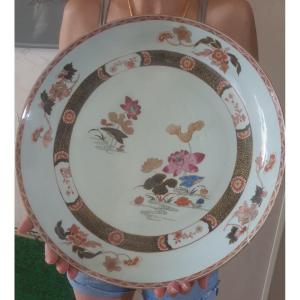 Huge Chinese Porcelain Dish With Floral Decorations, 18th Century, East India Company 