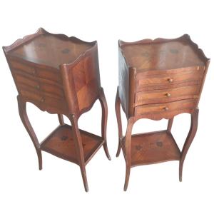 Pair Of Louis XV Bedside Tables In Marquetry 