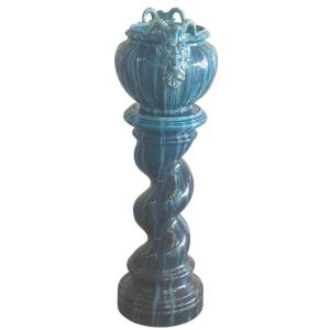 Jérôme Massier Column And Vase In Vallauris Earthenware Signed