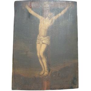 Jesus Christ On The Cross, Oil On Panel, 18th Century 