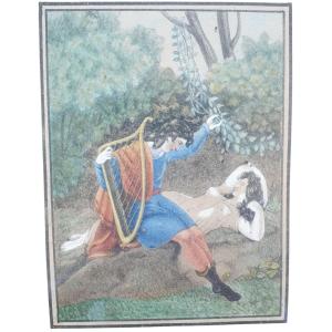 18th Century Gouache Of A Couple Lying On The Grass