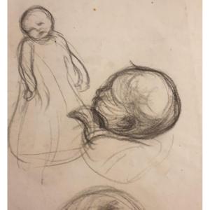 Eugène Carrière Studies Of Children In Black Pencil