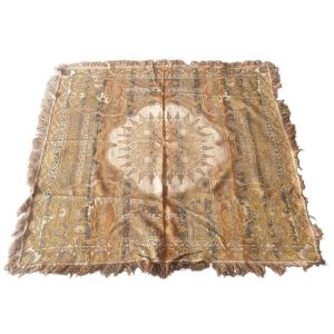 Napoleon III Table Tapestry Silk Or Satin 122 Cm X 122 Cm Excluding Fringes 