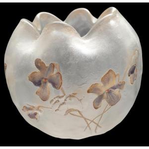 Montjoye Legras Art Nouveau Polylobed Ball Vase With Violets 