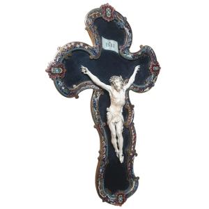 Crucifix Of Christ On A Black Marble Background Cloisonné Mount 