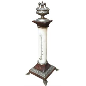 Marble And Silver-plated Bronze Thermometer Column Circa 1850