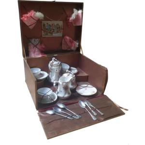Tea Set In Its Box With Porcelain Pieces Circa 1900