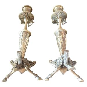 Pair Of Napoleon III Bronze Candelabra Candlesticks 