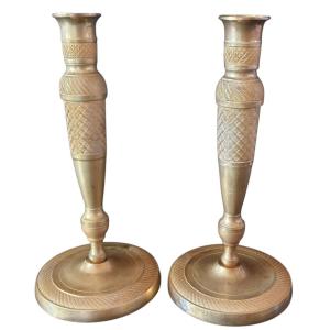 Pair Of Empire Period Bronze Candelabra Candlesticks