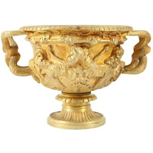 Pompeian Cup With Two Handles In Gilded Bronze From The Grand Tour, 19th Century