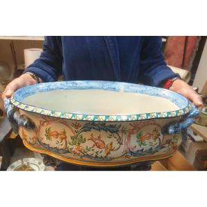 Huge Polychrome Earthenware Planter, Length 56 Cm 