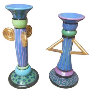 Two Earthenware Boubougoirs Signed 20th Century 