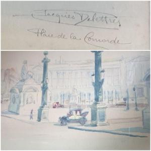 Art Deco Watercolor Place De La Concorde Signed
