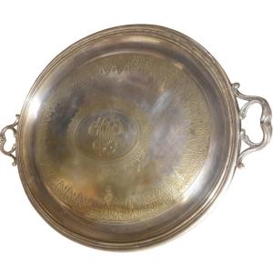 Huge Serving Dish In Silver-plated Bronze, 78 Cm Long, 5 Kg, 19th Century 