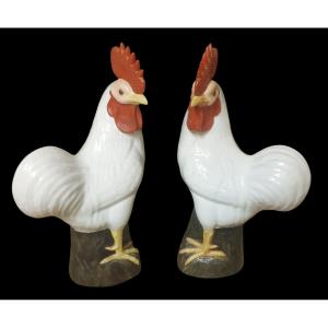 Pair Of Chinese Porcelain Roosters
