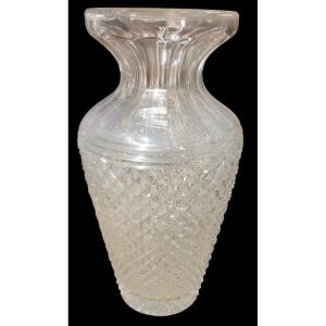 Important Saint Louis Baluster Vase In Diamond-cut Crystal H 27 Cm