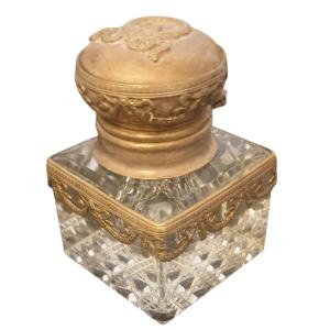 Antique Baccarat Crystal Inkwell With Empire-style Mounts