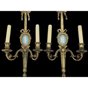 E.mottheau Paris Pair Of Gilt Bronze Wall Lights Signed 