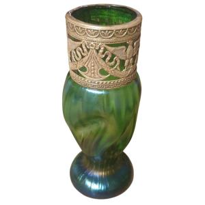 Iridescent Green Art Nouveau Vase By Loetz