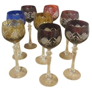 8 Multi-colored Roemer Glasses Height 22.5 Cm 