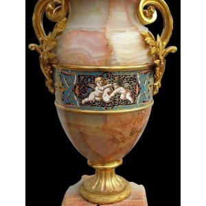 Onyx Vase From Algeria By Eugène Cornu, 19th Century, Cloisonné 