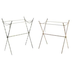 Jacques Adnet Pair Of Folding Tables In Silver-plated Brass With Imitation Bamboo Finish