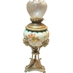 Gien Model Bernard Théodore Deck Lamp In Bronze And Gien Earthenware 