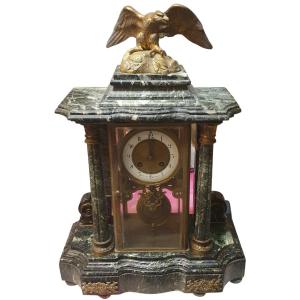 Important Empire Clock, Marble And Bronze Cage Clock