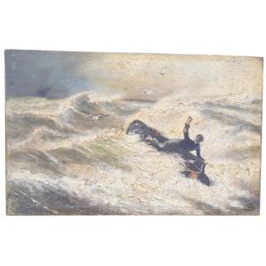 Ludovic Napoléon Lepic, Attributed, Oil On Panel, Dated 1889, Shipwreck 