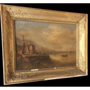 Oil On Panel, Marine Scene, Fishing Return, 19th Century, Signature To Be Identified 