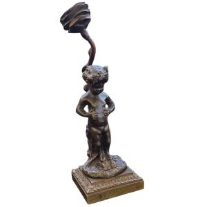 Authentic Clodion Bronze Candle Holder, Signed 19th Century 