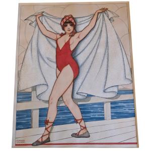 Fernand Couderc Watercolor, The Woman With A Towel