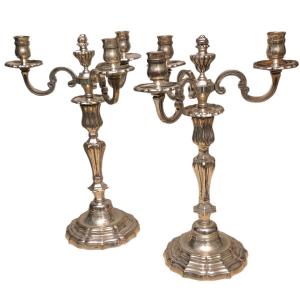Pair Of Louis XVI Bronze Three-light Candelabra 