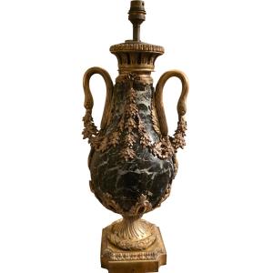 Large 19th Century Vase/urren In Marble And Gilded Bronze
