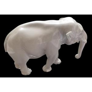 Bing & Grondahl Elephant Sculpture, White Glazed Porcelain, Denmark