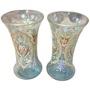 Alphonse Giboin In Pair Of Enamelled Vases 